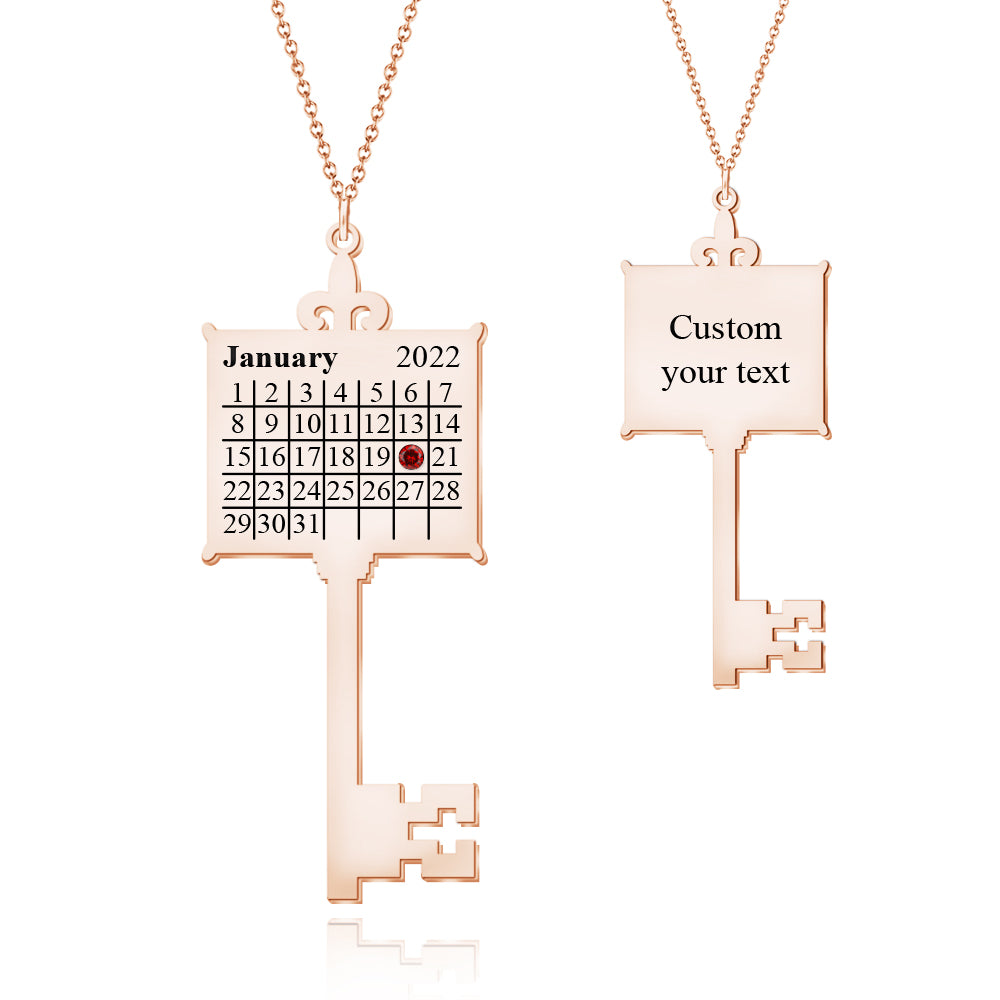 Key Calendar Charm - Personalized Key Birthday Calendar Necklace
