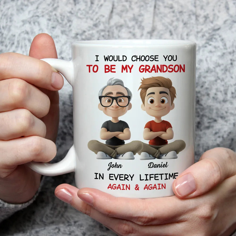 White Ceramic Mug with "I Would Choose You to Be My Granddaughter" Design, High Clarity, Heartwarming Gift