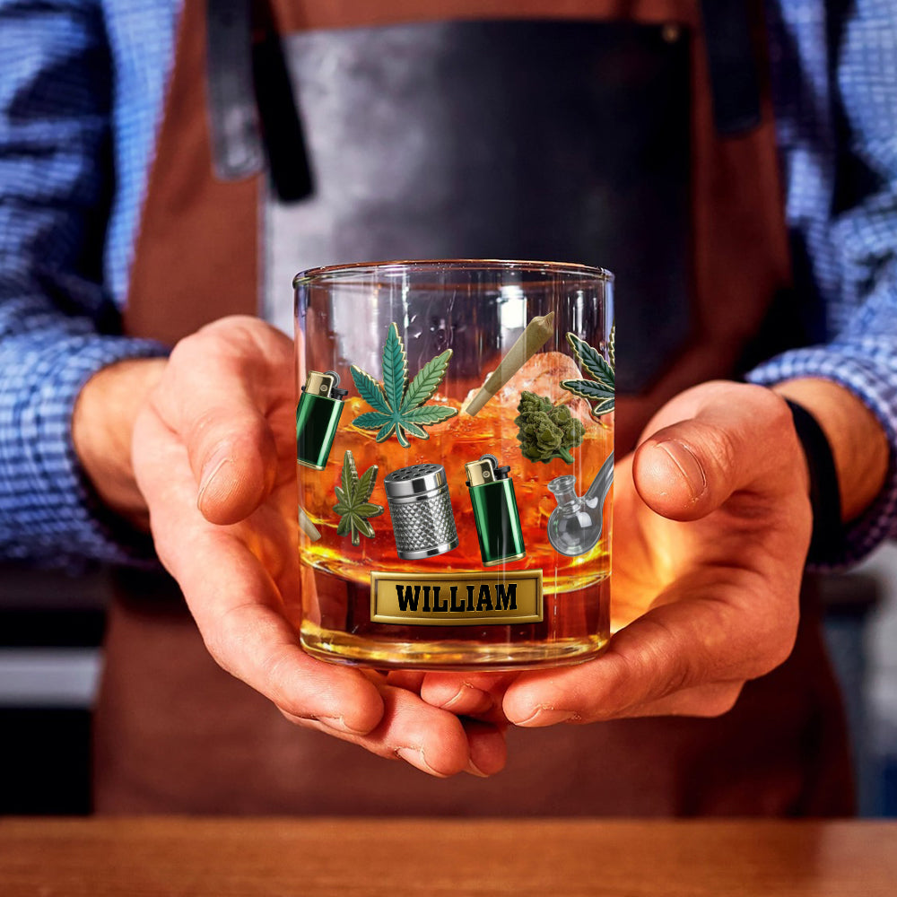 Green Magic Leaves - Personalized Weed Whiskey Glass