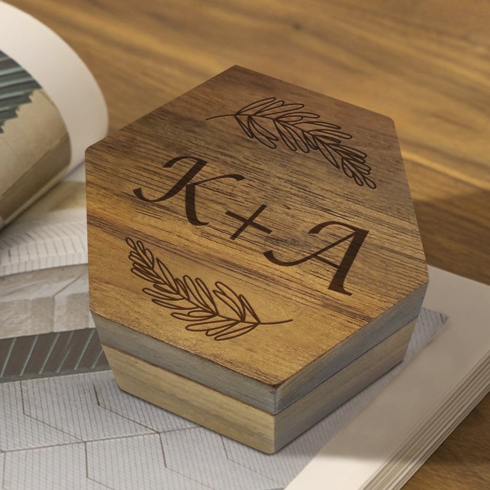 Custom Engraved Text - Personalized Hexagon Wooden Jewelry Box