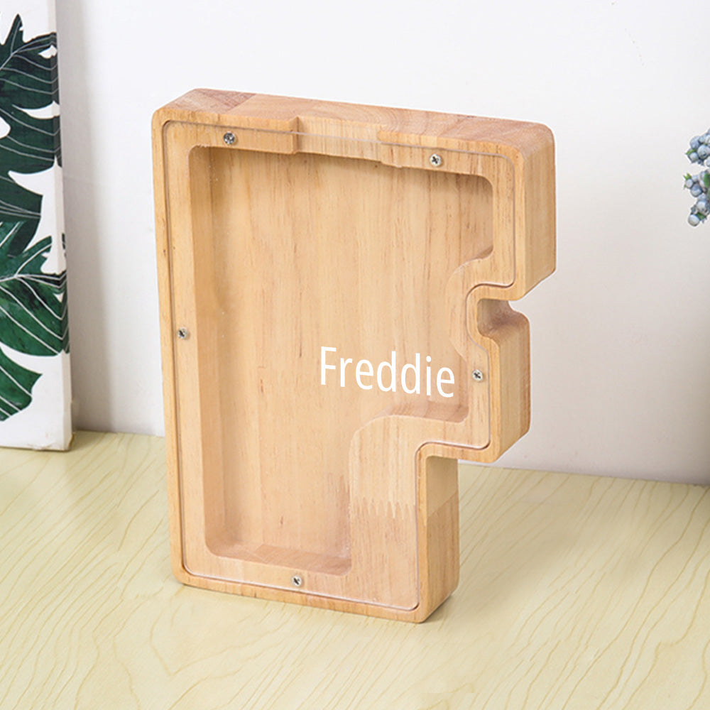 Custom Initial And Name - Personalized Letter And Name Light Wooden Piggy Bank