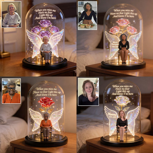 Light This Up And Know I'm Here - Personalized Memorial Glowing Roses Glass Dome