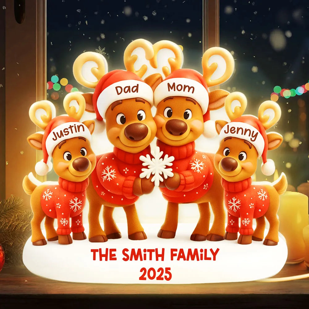 Custom Family Reindeer Acrylic Light Box Lamp for Cozy Holiday Nights, Heartwarming Keepsake Gift