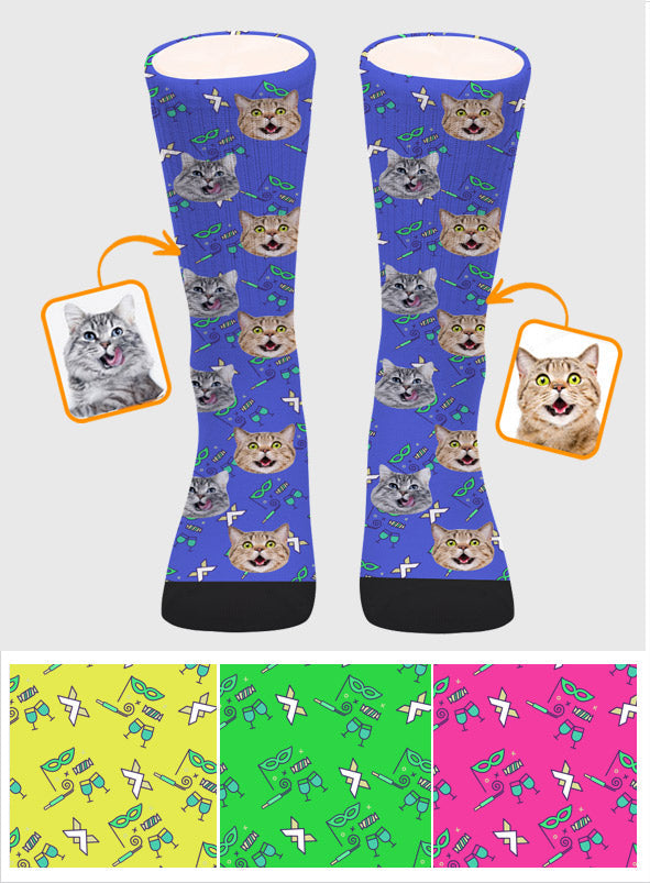 Custom Face Party Pattern - Personalized Cat Socks