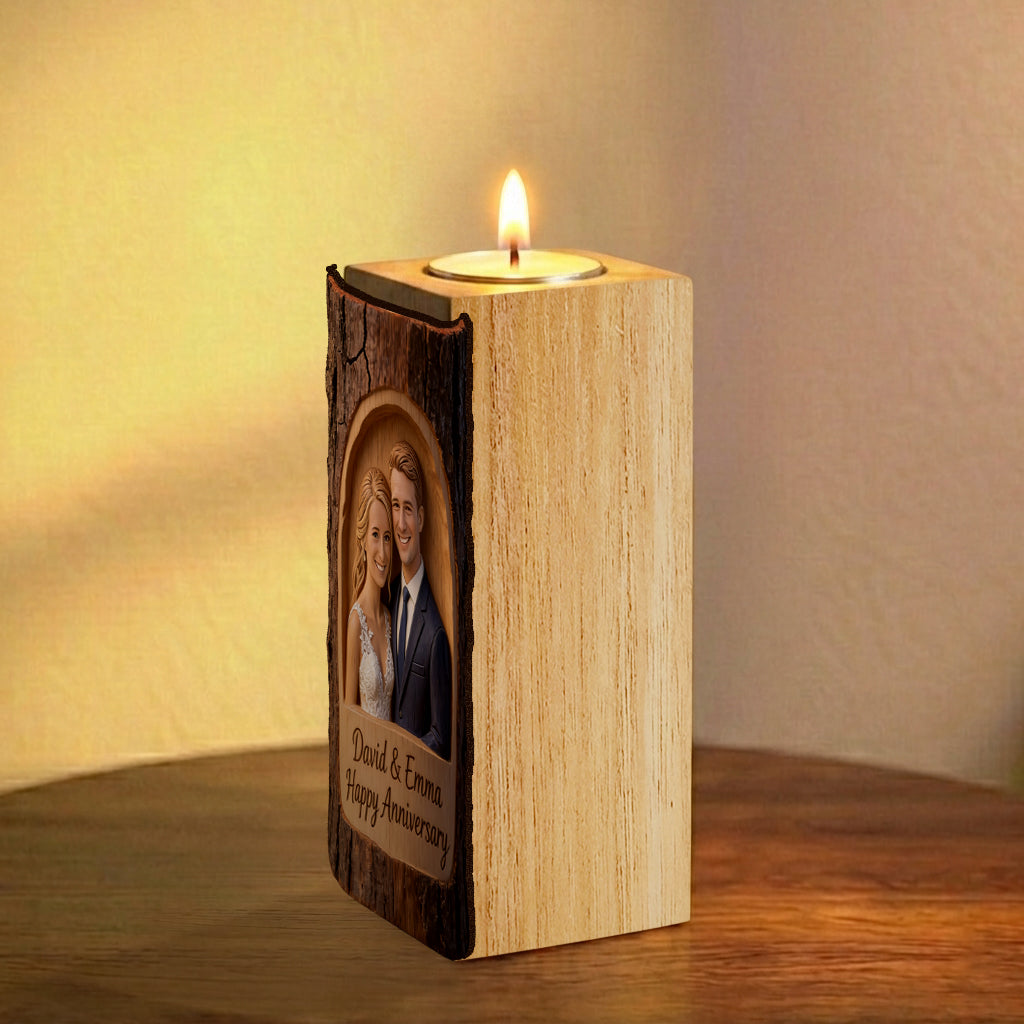 Custom Any Photo Couple Gift - Personalized Couple Custom Shape Wooden Candle Holder