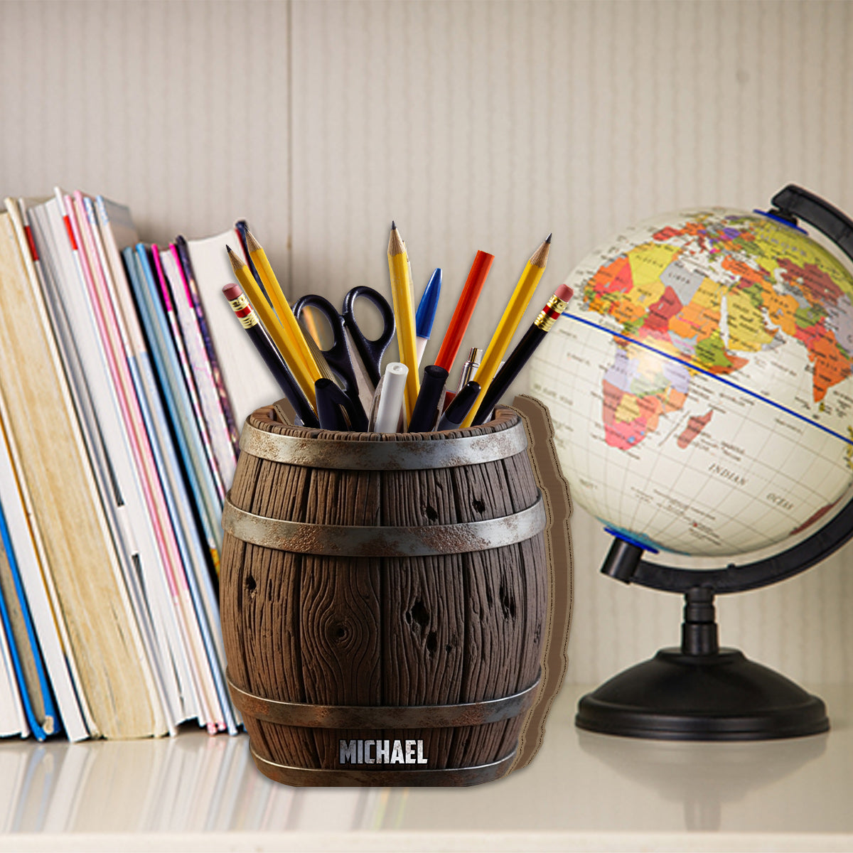 Funny Wooden Beer Barrel - Personalized Beer Wooden Pen Holder