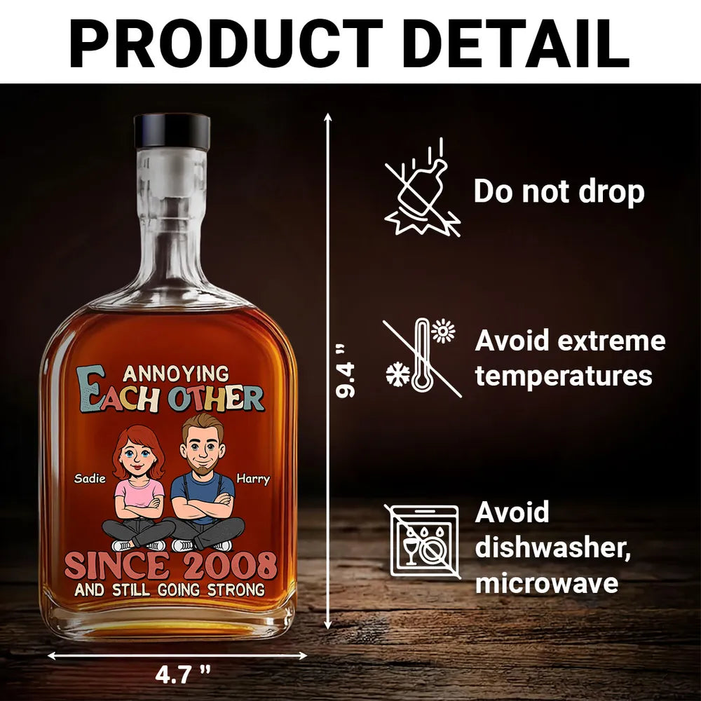 Personalized Glass Spirits Decanter with Funny Couple Cartoon for Home Bar Display, Unique Gift for Husband or Wife