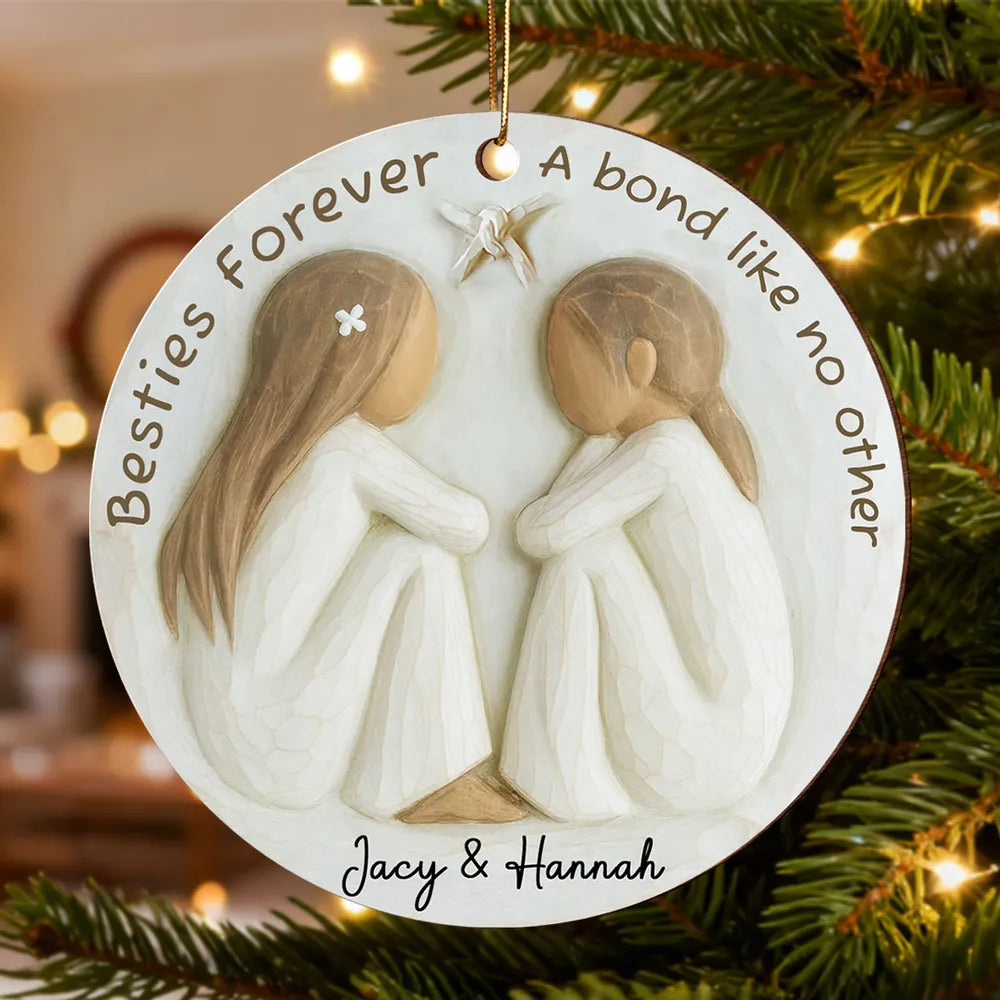 Best Friends Wooden Ornament Personalized, Besties Forever Gift for Her, Cozy Holiday Keepsake Decoration