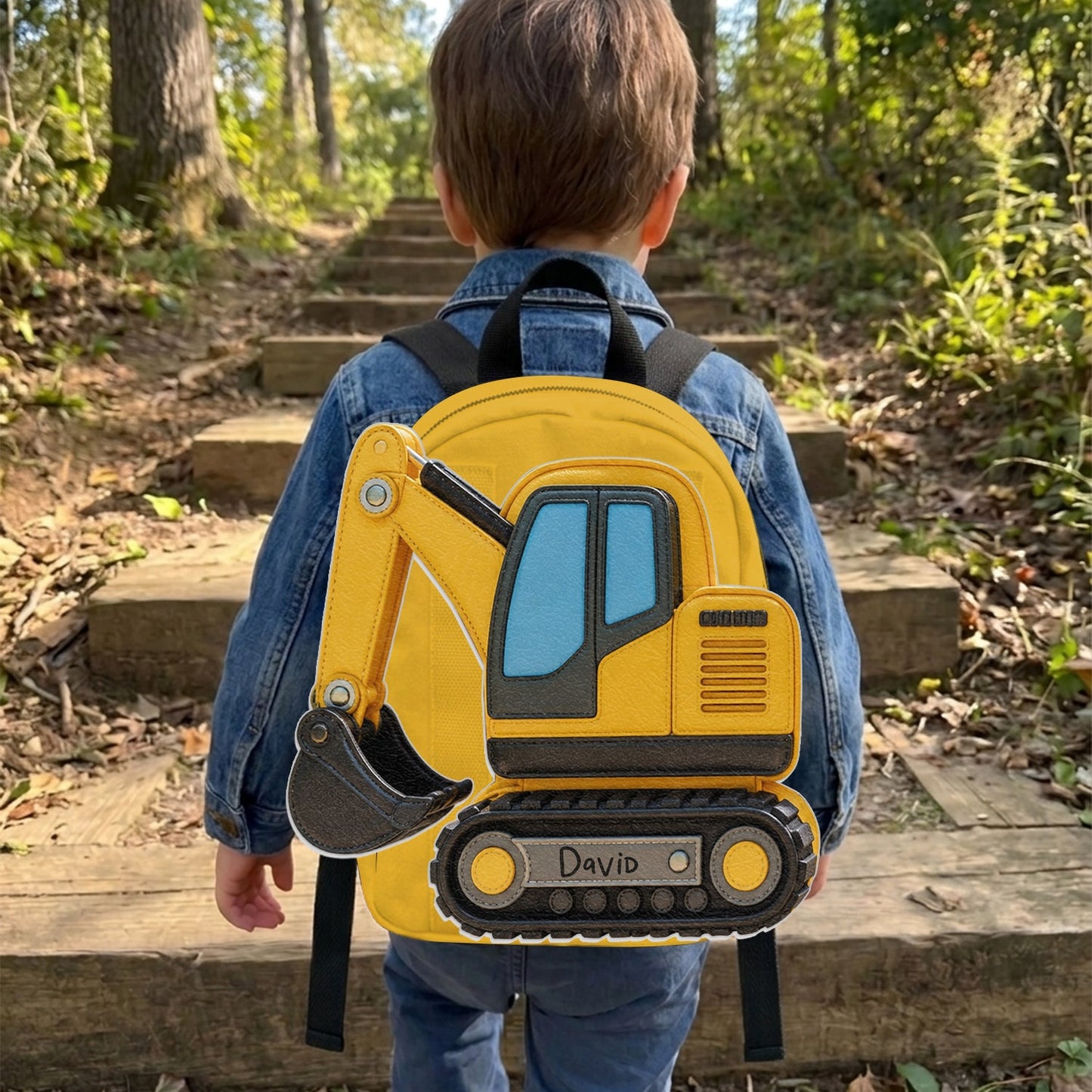 Kids Love Excavator, Unicorn, Capybara, Dinosaur - Personalized Kid Changeable Leather Patch Backpack