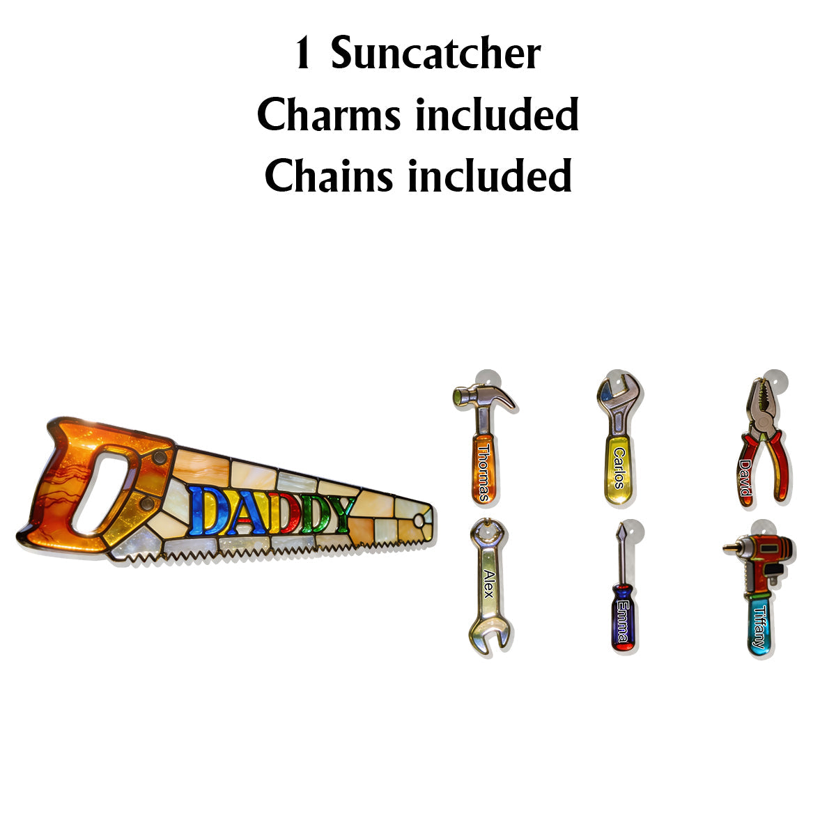 Best Dad Ever - Personalized Father Window Hanging Suncatcher With Custom Charms