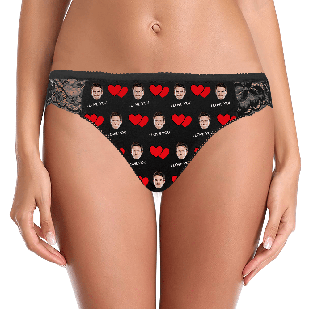 Custom Face Women Lace Sexy Panty - Personalized Couple Black Lace Panties
