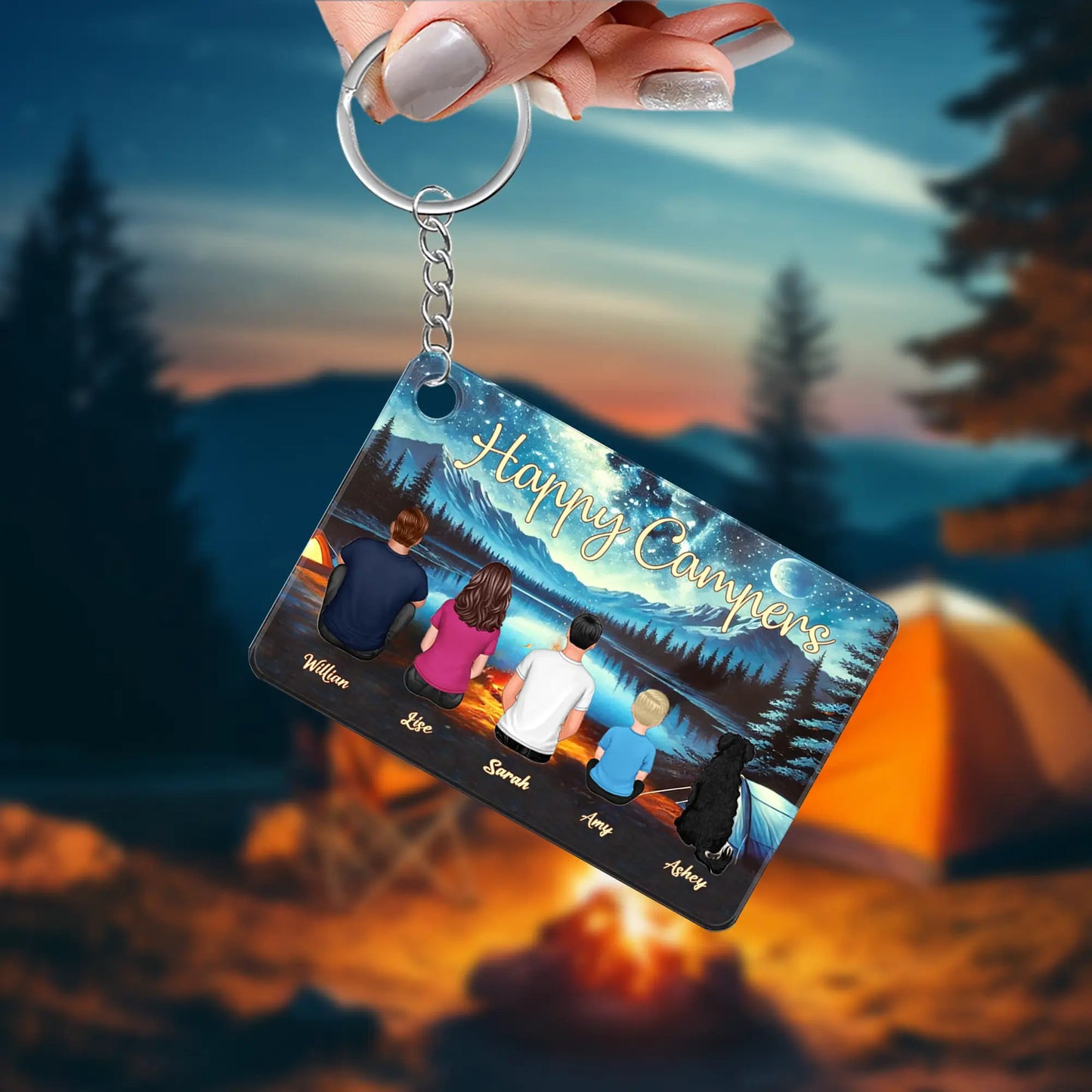 Camping Family Back View Design - Personalized Keychain, Poster, Car Hanger, Wallet Card, Pillow, and Sticker, Unique Gift