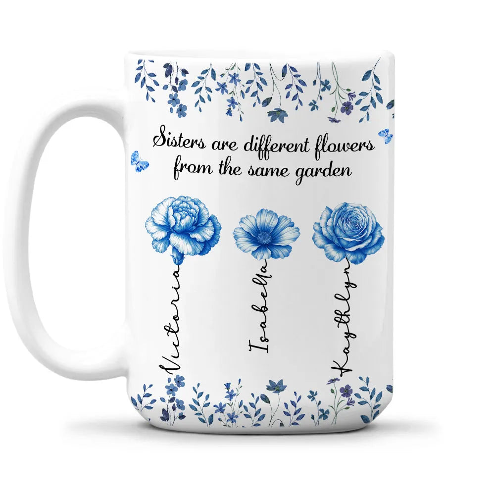 Sisters Are Different Flowers Toile De Jouy Style - Personalized Custom Coffee Mug
