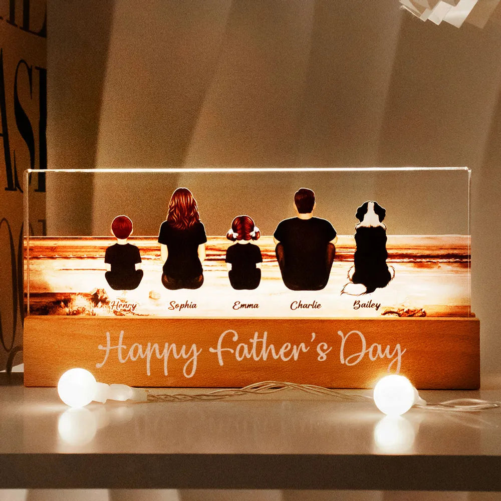 Block LED Light Plaque with Family Back View, Warm Father's Day Design, Bright and Heartfelt Gift for Dad