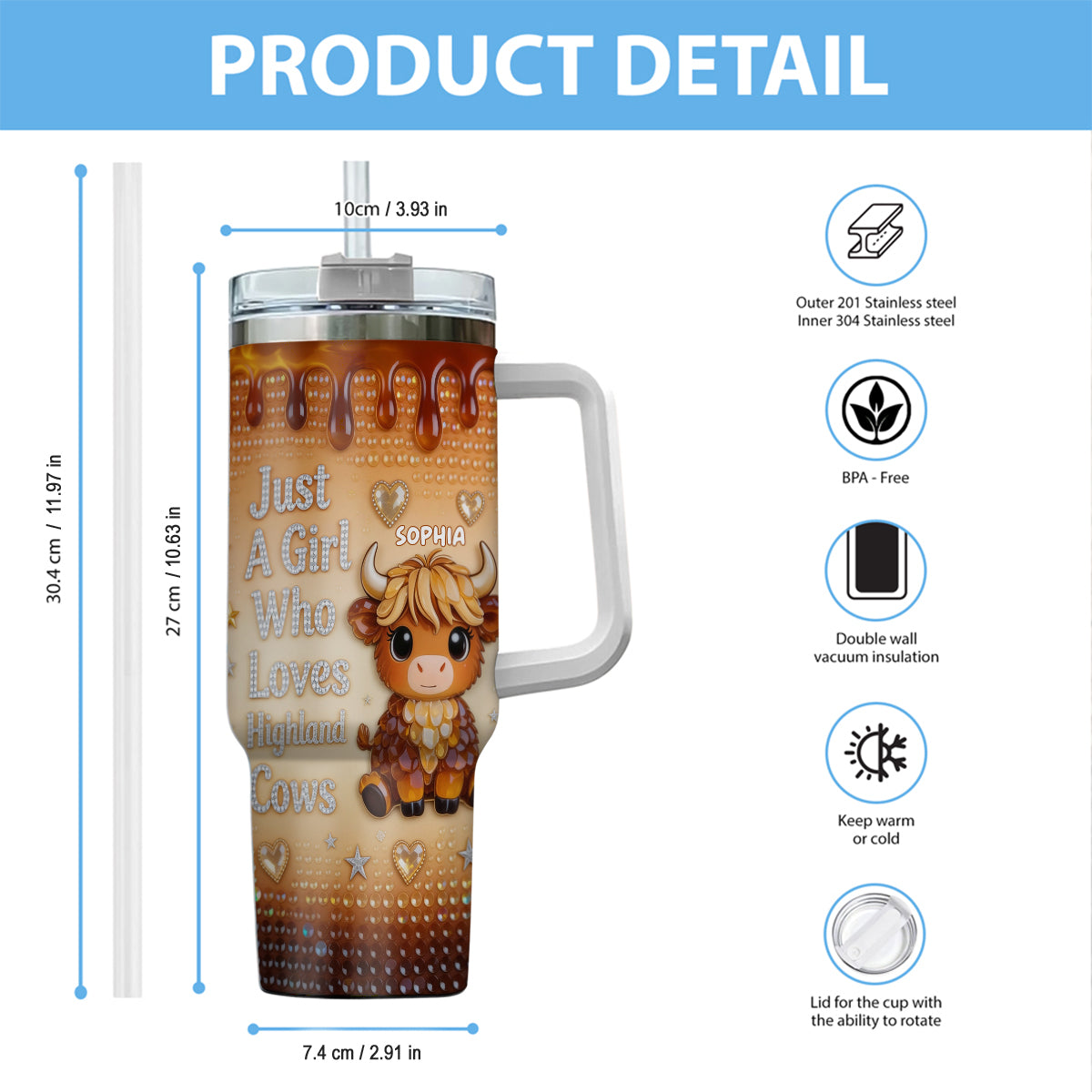 Just A Girl Who Loves Highland Cow - Personalized Highland Cow Tumbler With Handle
