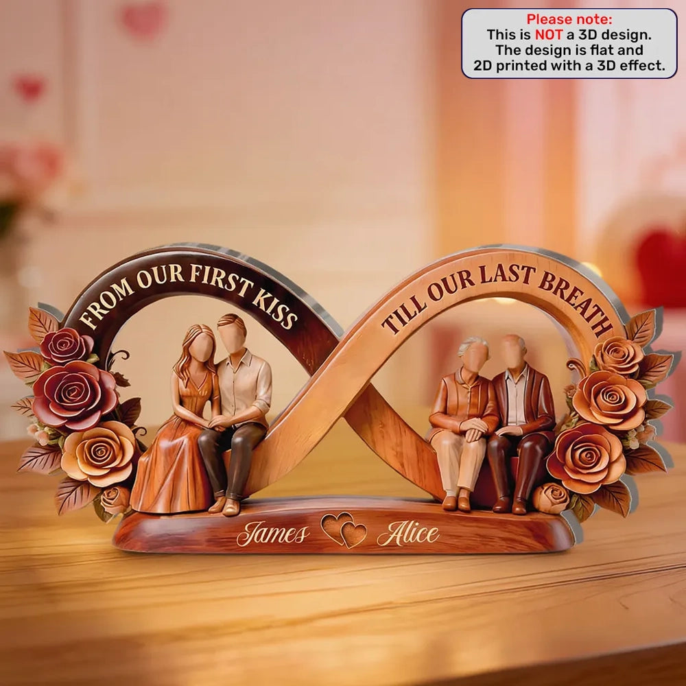 Shaped Acrylic Block Plaque with Infinity Love Memory Scene, Warm Rose Home Accent, Personalized Keepsake Gift for Couple