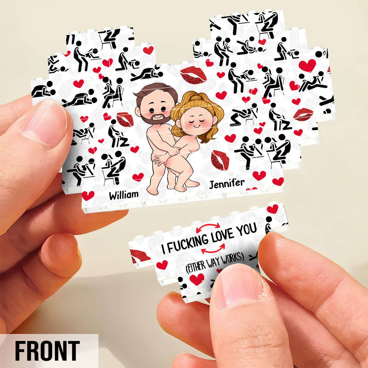 I love you - Personalized Couple Heart Building Brick Blocks Printed On Both Sides