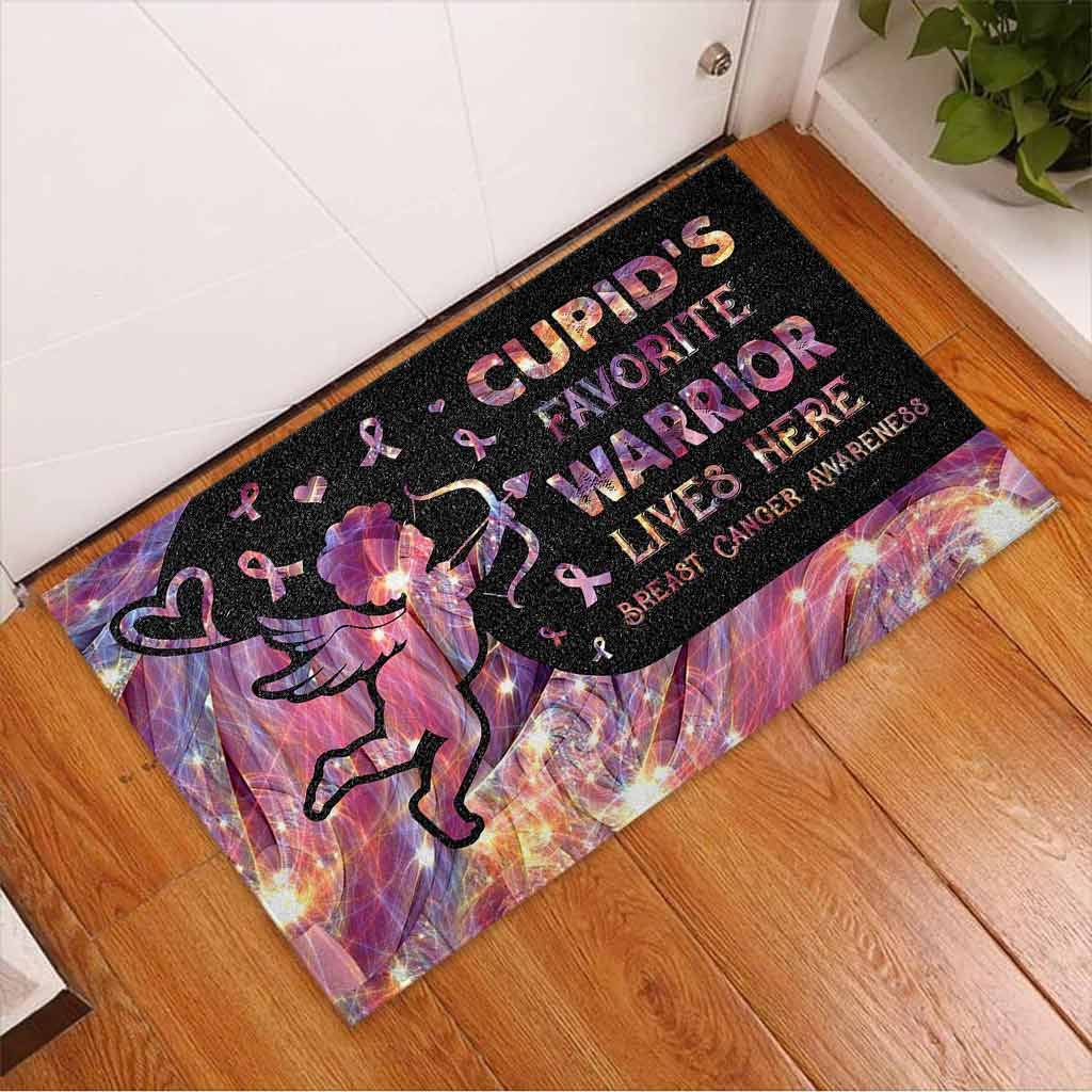 Favorite Warrior Lives Here - Breast Cancer Awareness Doormat