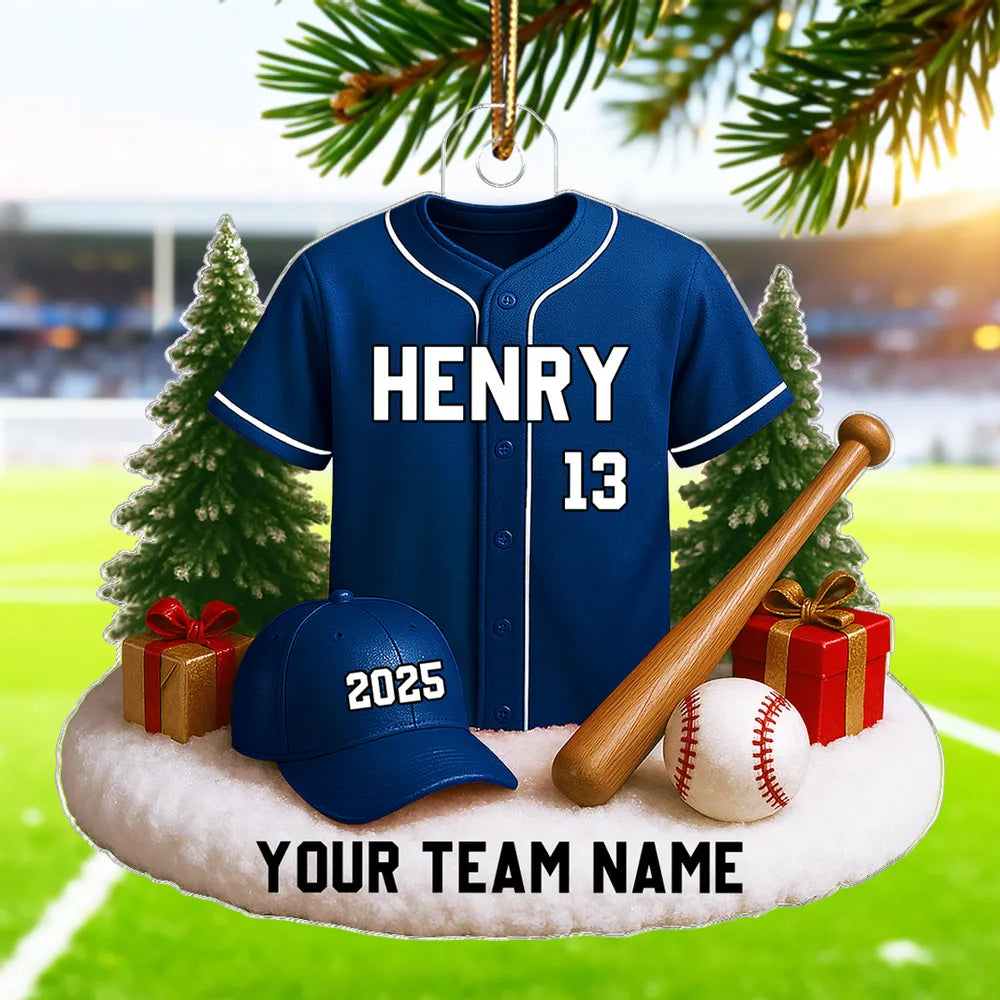 Custom Baseball Jersey Acrylic Ornament with name & number personalization, perfect team or fan holiday gift