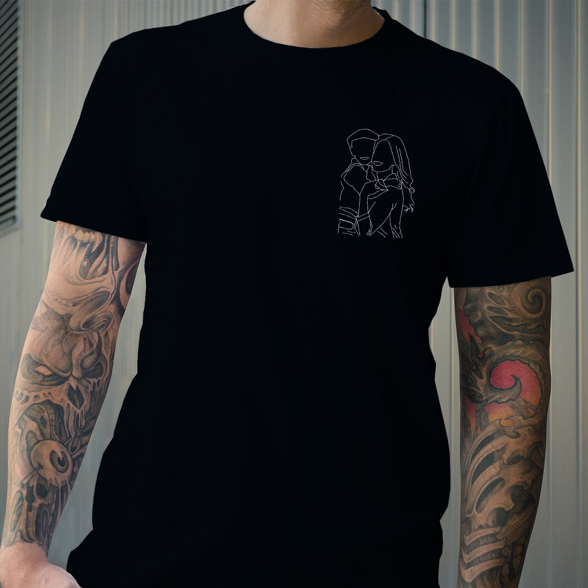 Custom Line Art - Personalized Step Mom Embroidered T-shirt