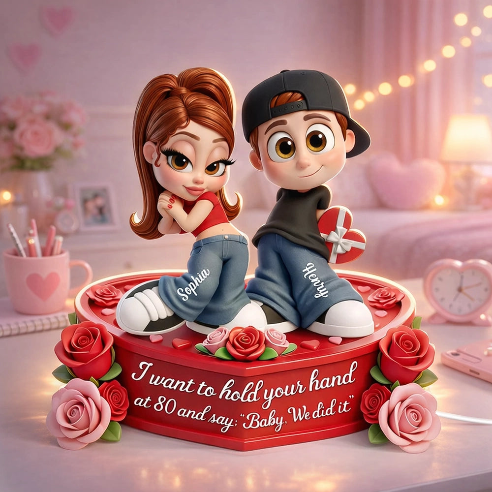 Romantic Acrylic Light Box for Couples, Personalized Y2K-Style Cute Cartoon Keepsake with Heart Roses, Unique Gift for Her or Him