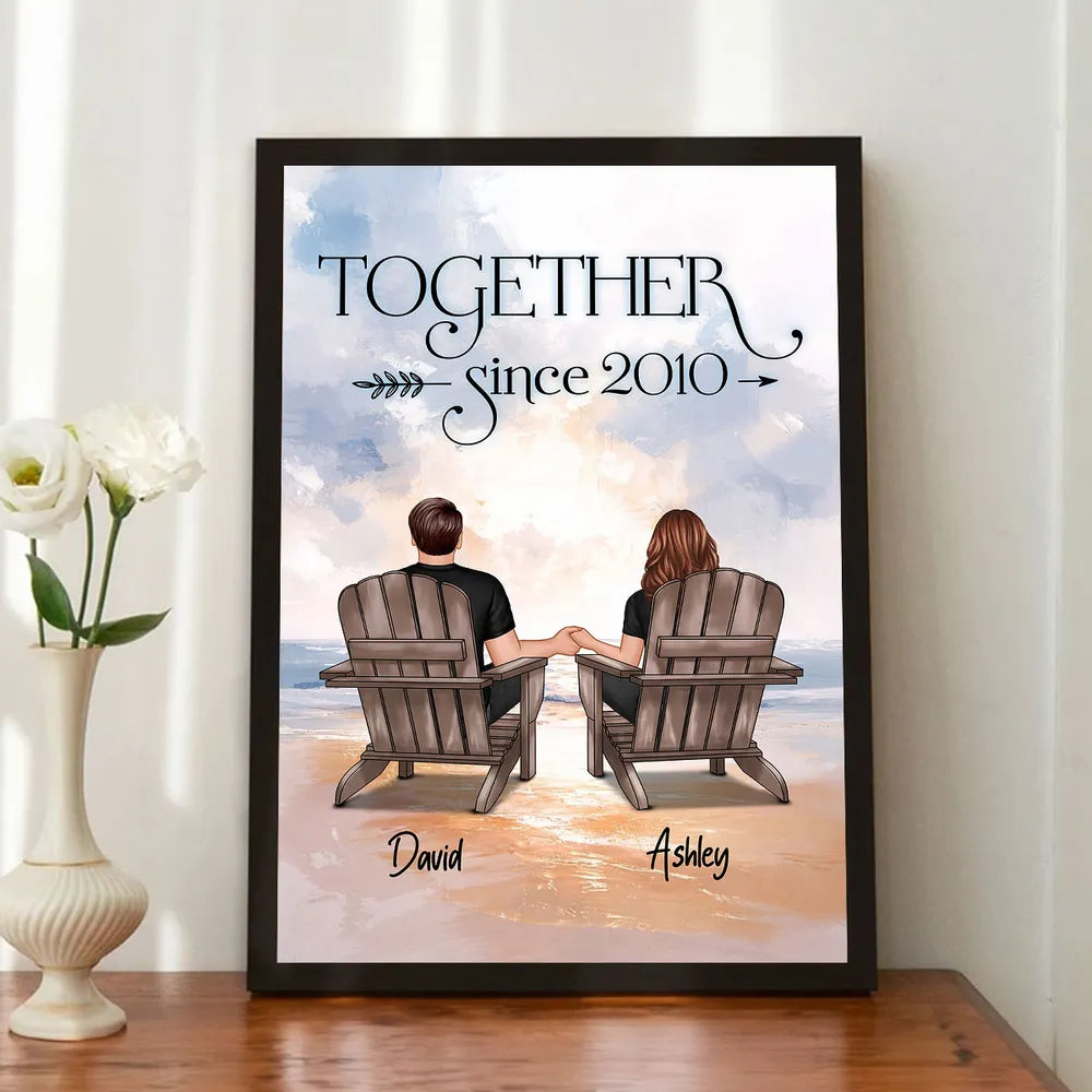 You & Me Forever Couple Poster, Personalized Beach Sunset Wall Decor, Sweet Romantic Gift for Couple