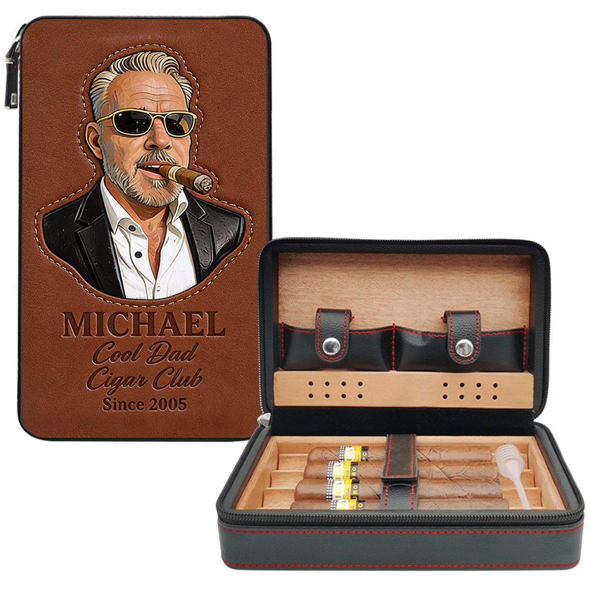 Dad Loves Cigars - Personalized Father Travel Cigar Humidor Case