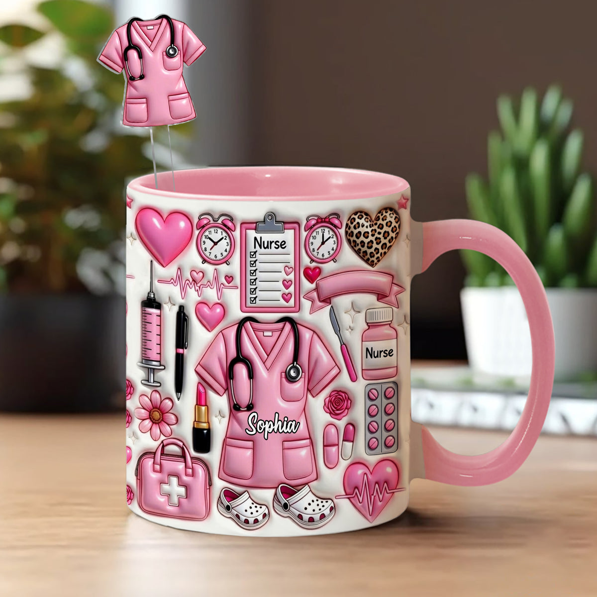 Love Being A Nurse - Personalized Nurse Set Accent Mug with Acrylic Stirrers
