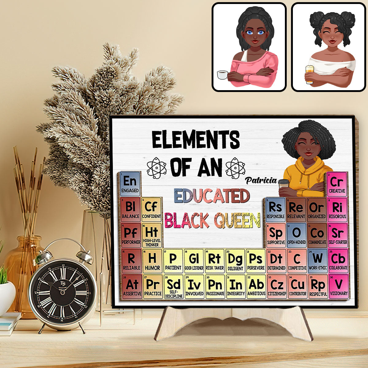 Elements Of An Educated Black Queen - Personalized African American 2 Layered Wood Sign / Wood Plaque