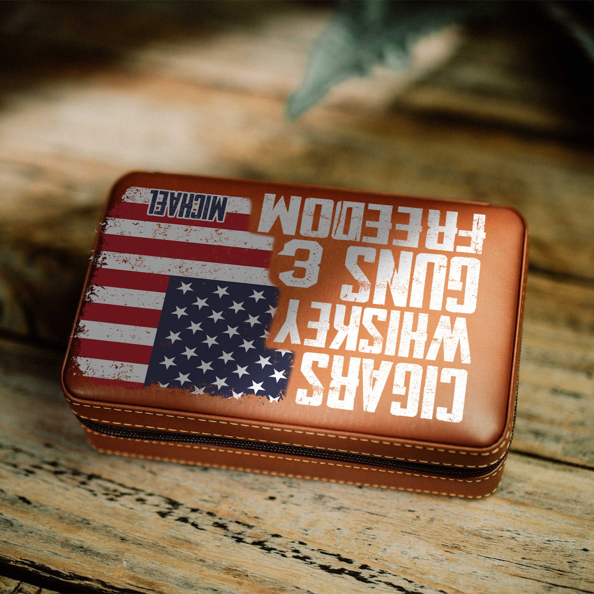 Cigars, Whiskey, G*ns & Freedom - Personalized Whisky Travel Cigar Humidor Case