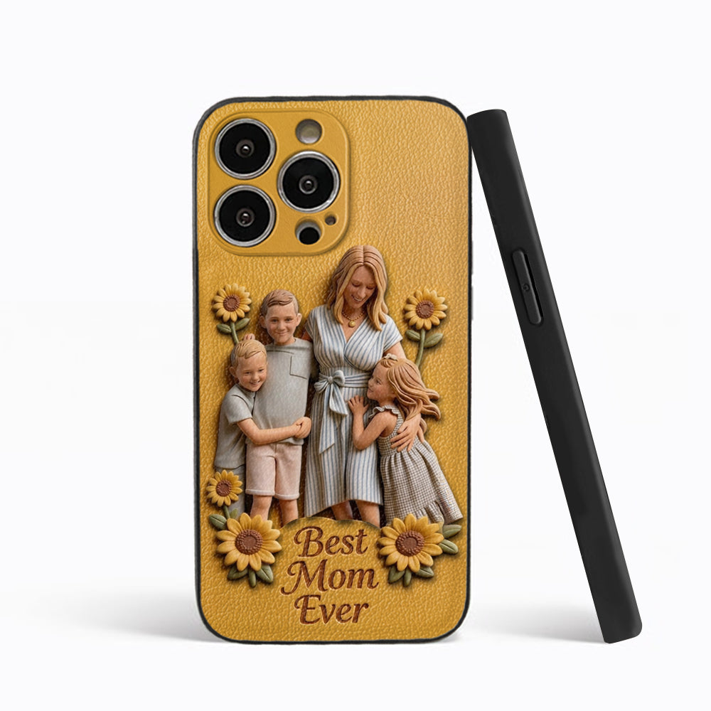 Best Mom Ever - Personalized Mother 3D Embossed Leather Phone Case