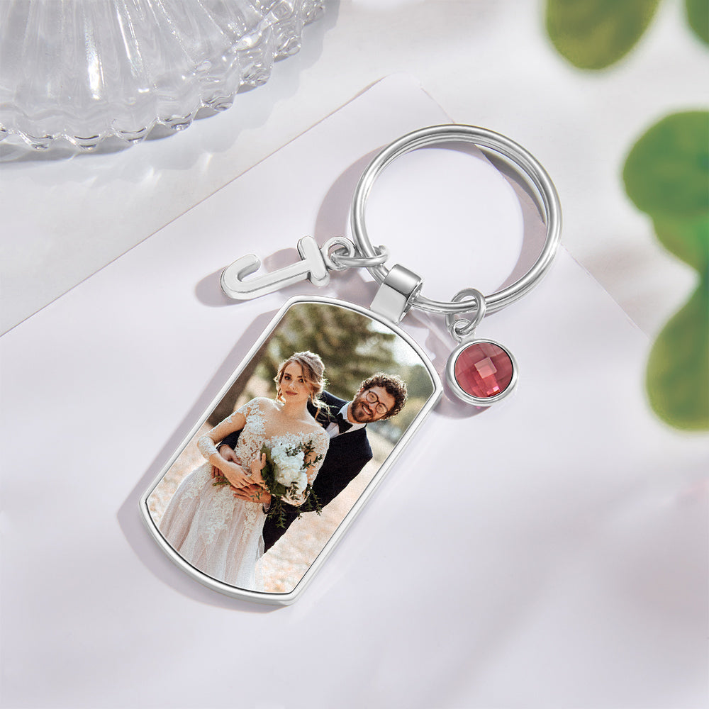 Initial Birthstone Photo - Personalized Photo Birthstone Letter Keychain