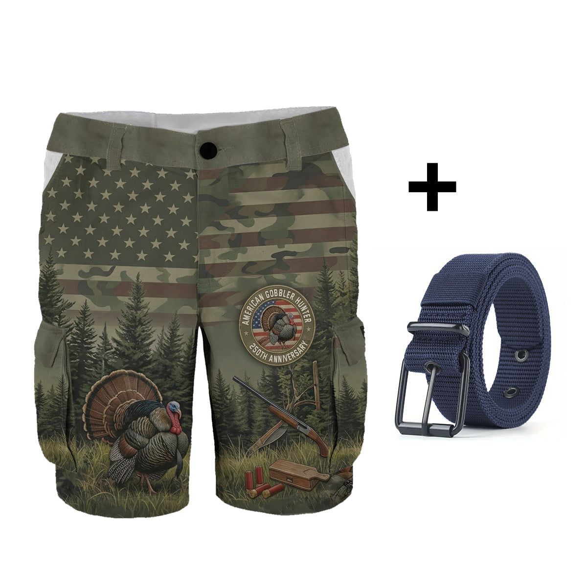 American Gobbler Hunter - Personalized Hunting Cargo Shorts With Belt
