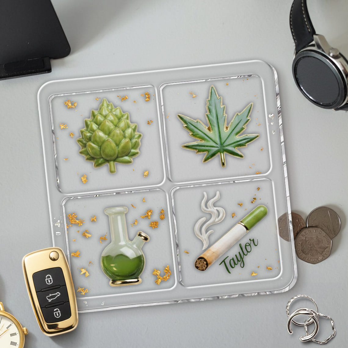 Green Magic Leaf - Personalized Weed Catch-All Tray