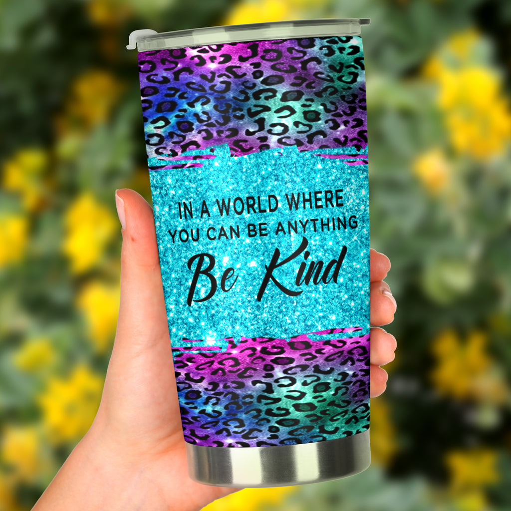 Be Kind Faux Glitter Print Autism Awareness Tumbler 0622