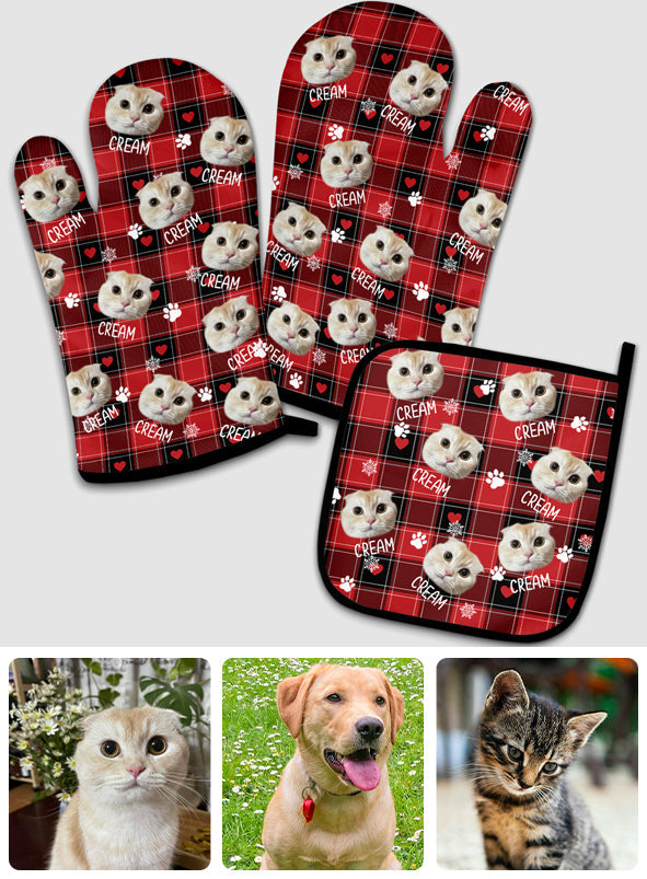 Custom Photo Pet Blanket - Gift for cat lovers, dog lover, cat lover - Personalized Oven Mitts & Pot Holder Set