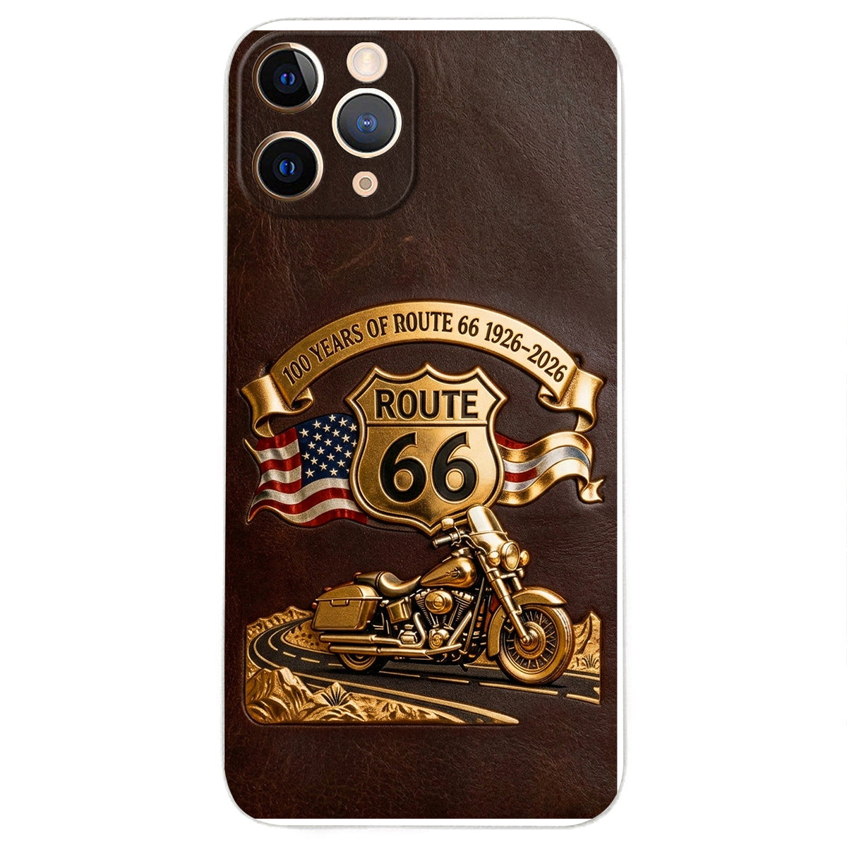 100 Years Of Route Personalized Gifts For Bikers - Personalized Biker 3D Embossed Leather Phone Case