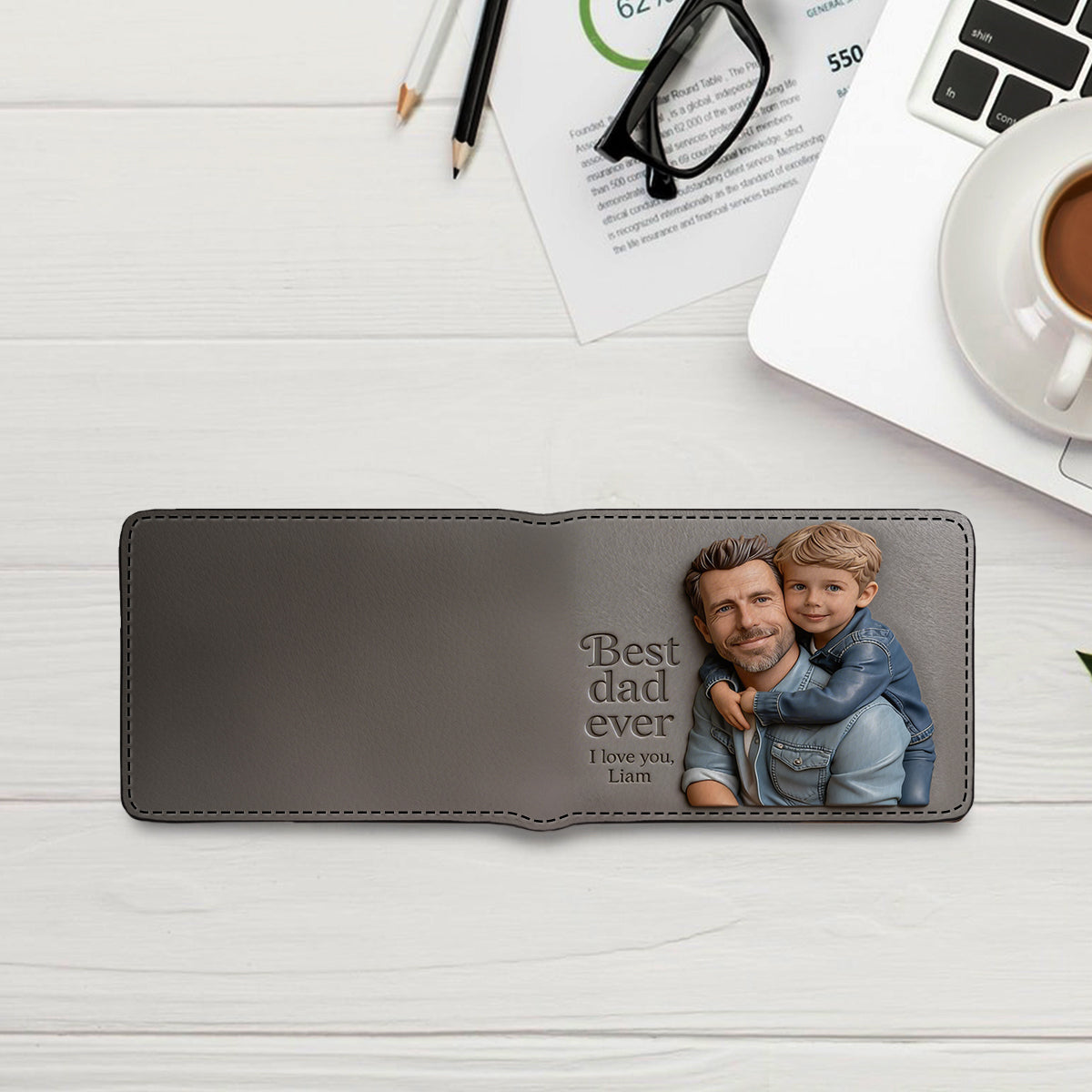 Custom 3D Photo Embossed Leather Wallet for Men - Personalized Best Dad Ever Bi-fold Wallet, Custom Father's Day Gift