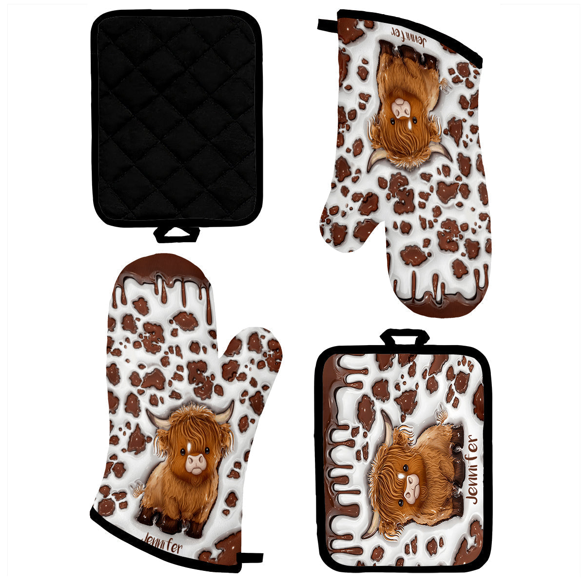 Just A Girl Who Loves Highland Cows - Personalized Oven Mitts & Pot Holder Set