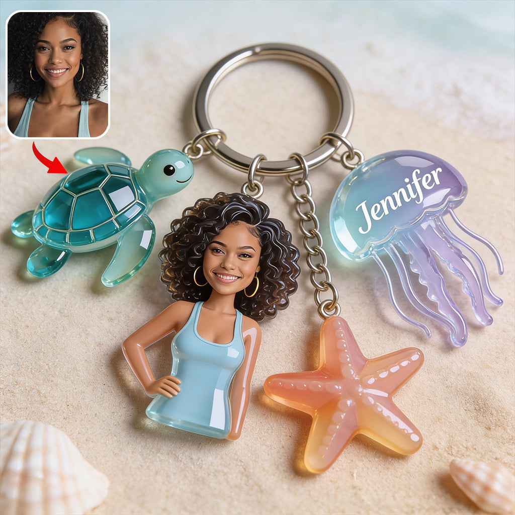 Custom Any Photo - Personalized Turtle Premium Keychain With Charms