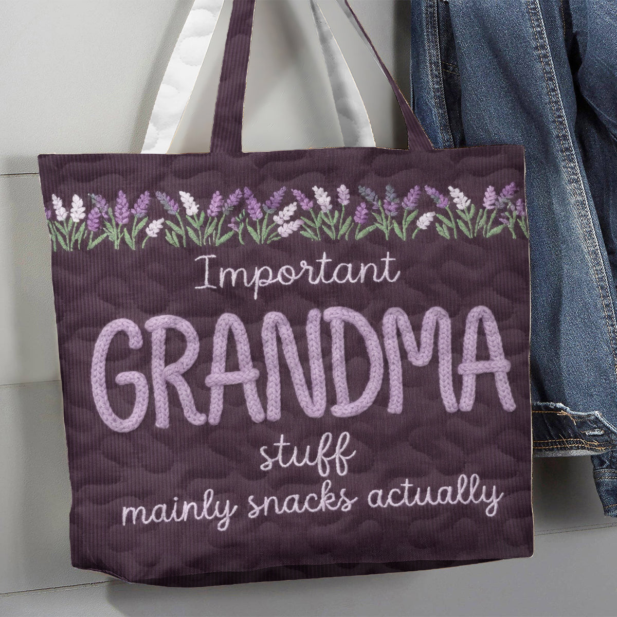 Important Nana Stuff Mainly Snacks Actually - Personalized Grandma Quilted Tote Bag