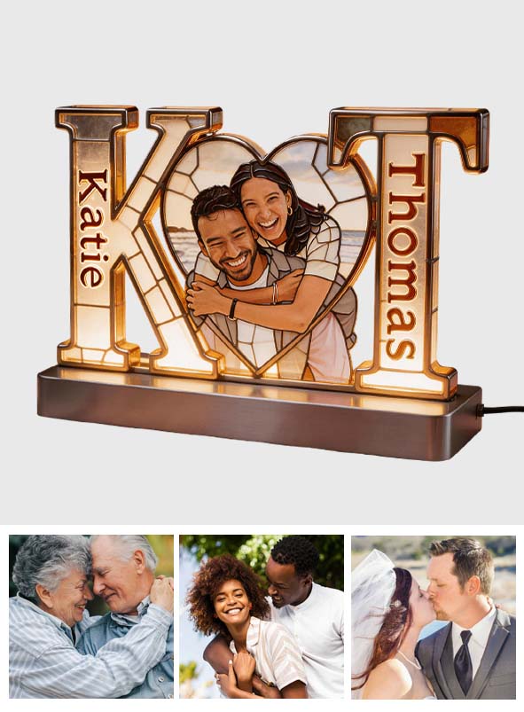Custom From Photo, Initial Letters And Heart - Personalized Couple Acrylic LED Night Light