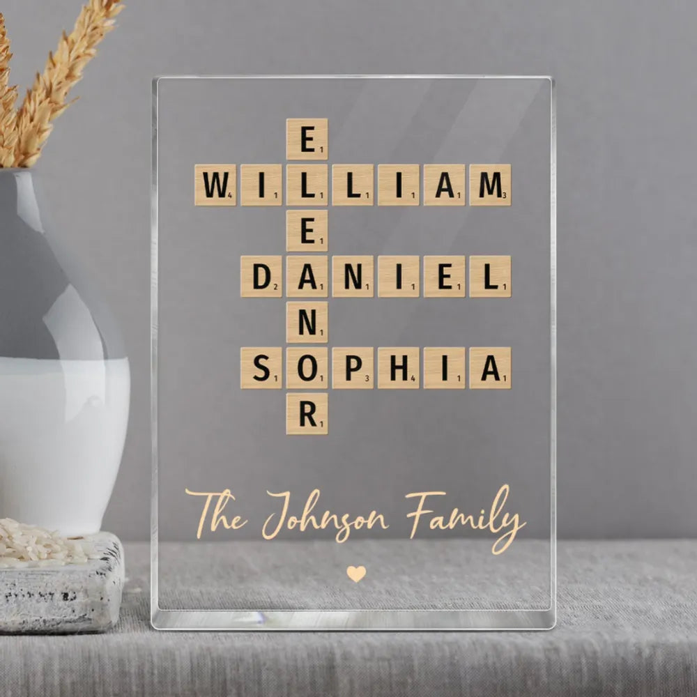 Family Crossword Art Created In A Moment, Treasured Forever Personalized Acrylic Block Plaque or Poster or Keychain