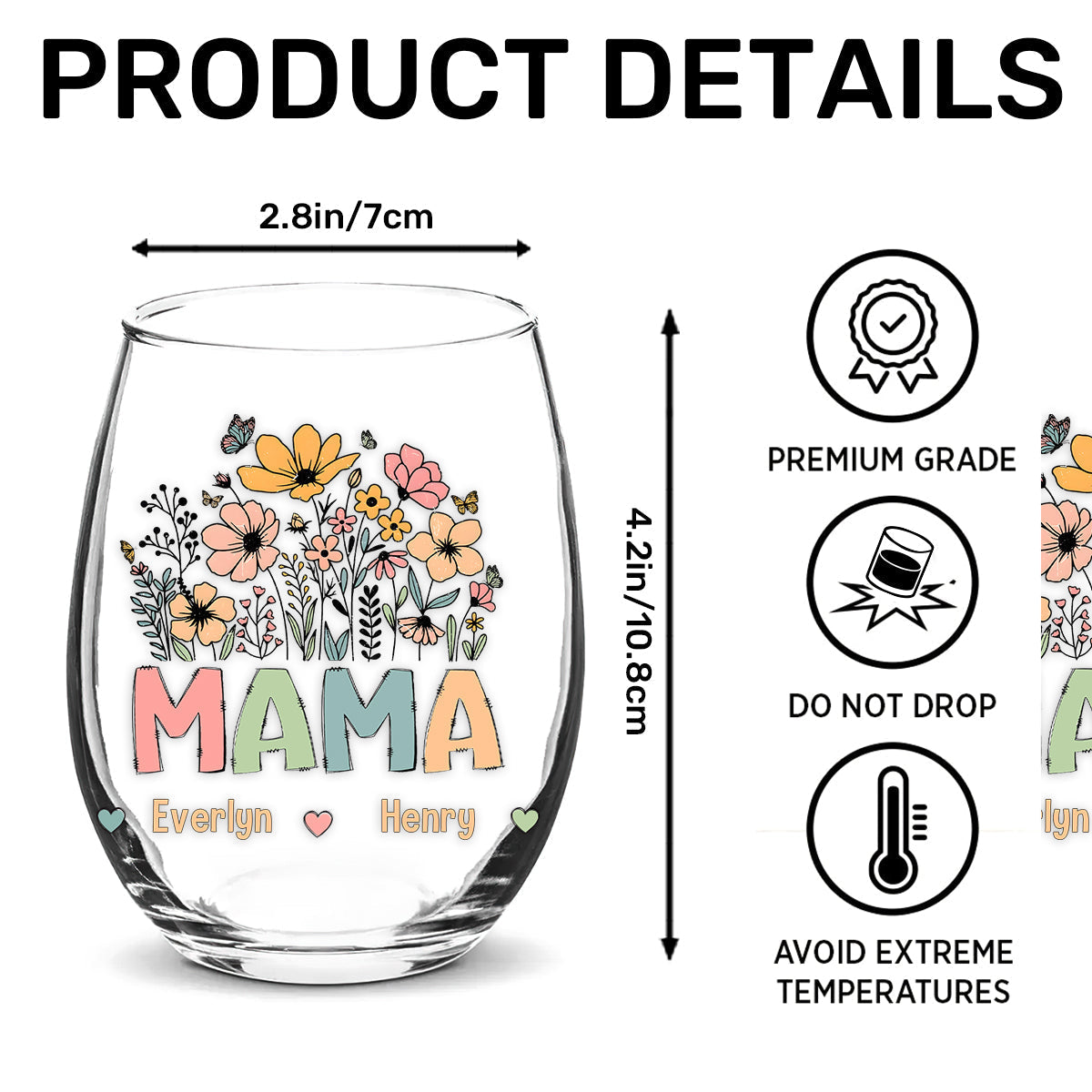 Personalized Wine Glass for Grandma with Colorful Flower Design, Customizable with Names of Grandchildren, Ideal Gift for Grandmothers on Special Occasions