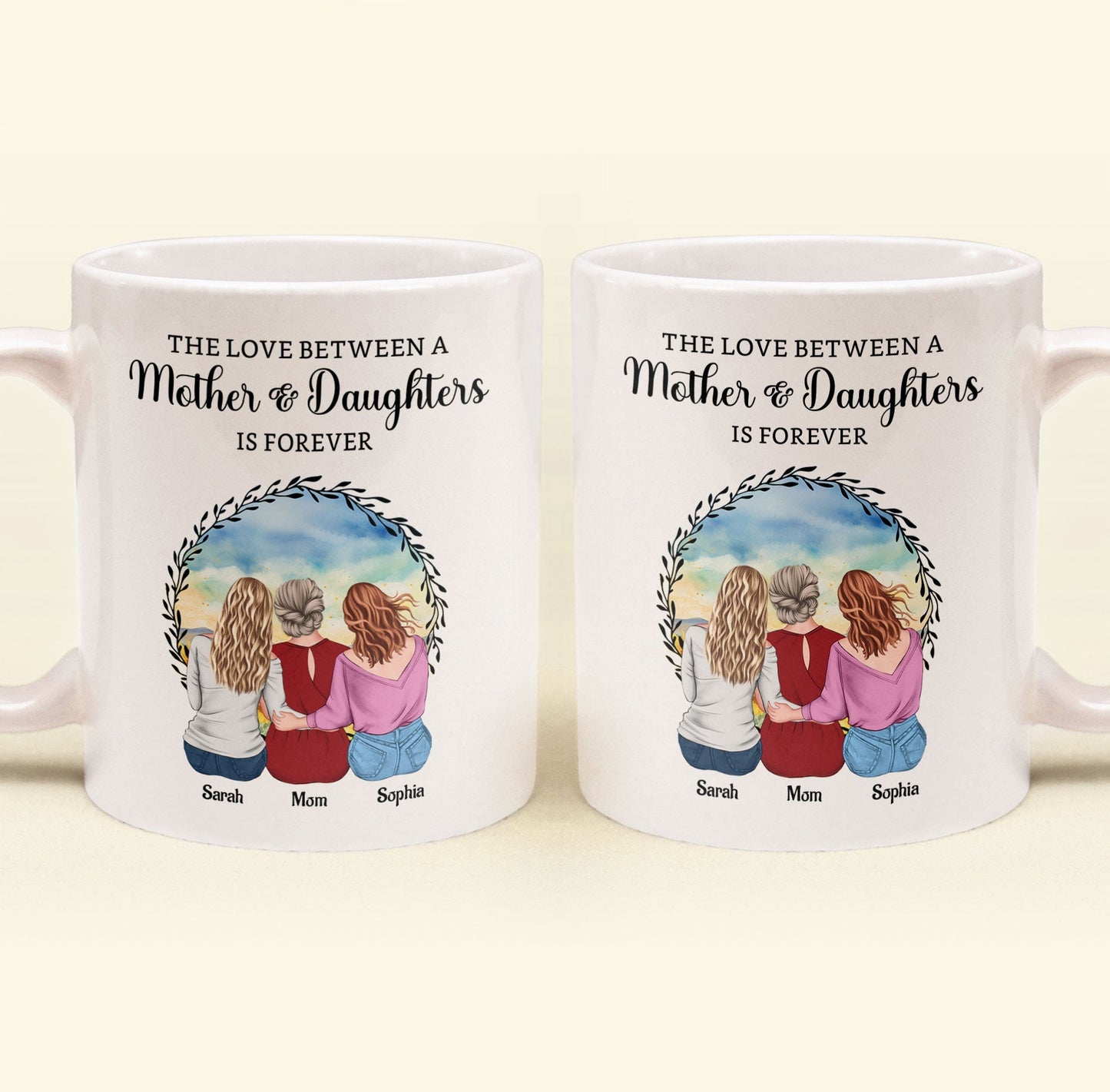 “The Love Between a Mother & Daughters” Birth Moon Ceramic Mug, Personalized Gift for Mom or Daughter