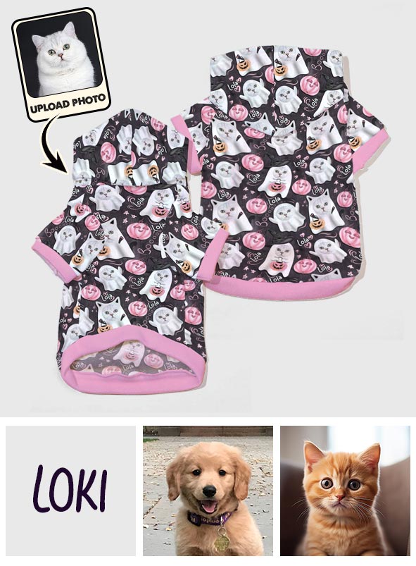 Halloween Cute Ghost Dog Cat - Personalized Dog Pet Hoodie