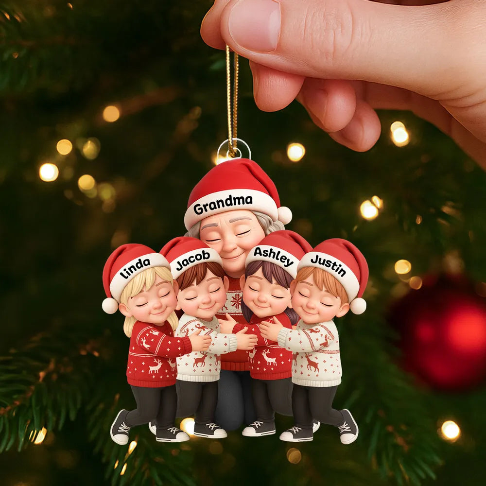 Grandma & Grandkids Christmas Acrylic Ornament – A Heartwarming Gift with Clear Print & Festive Charm