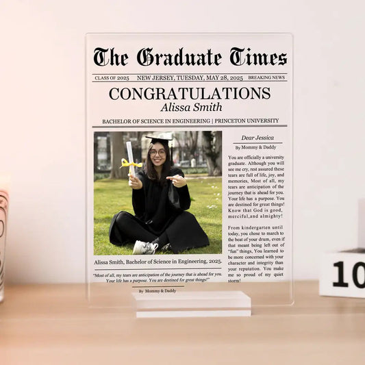 Custom Acrylic Newspaper Plaque with Headline & Photo Gift