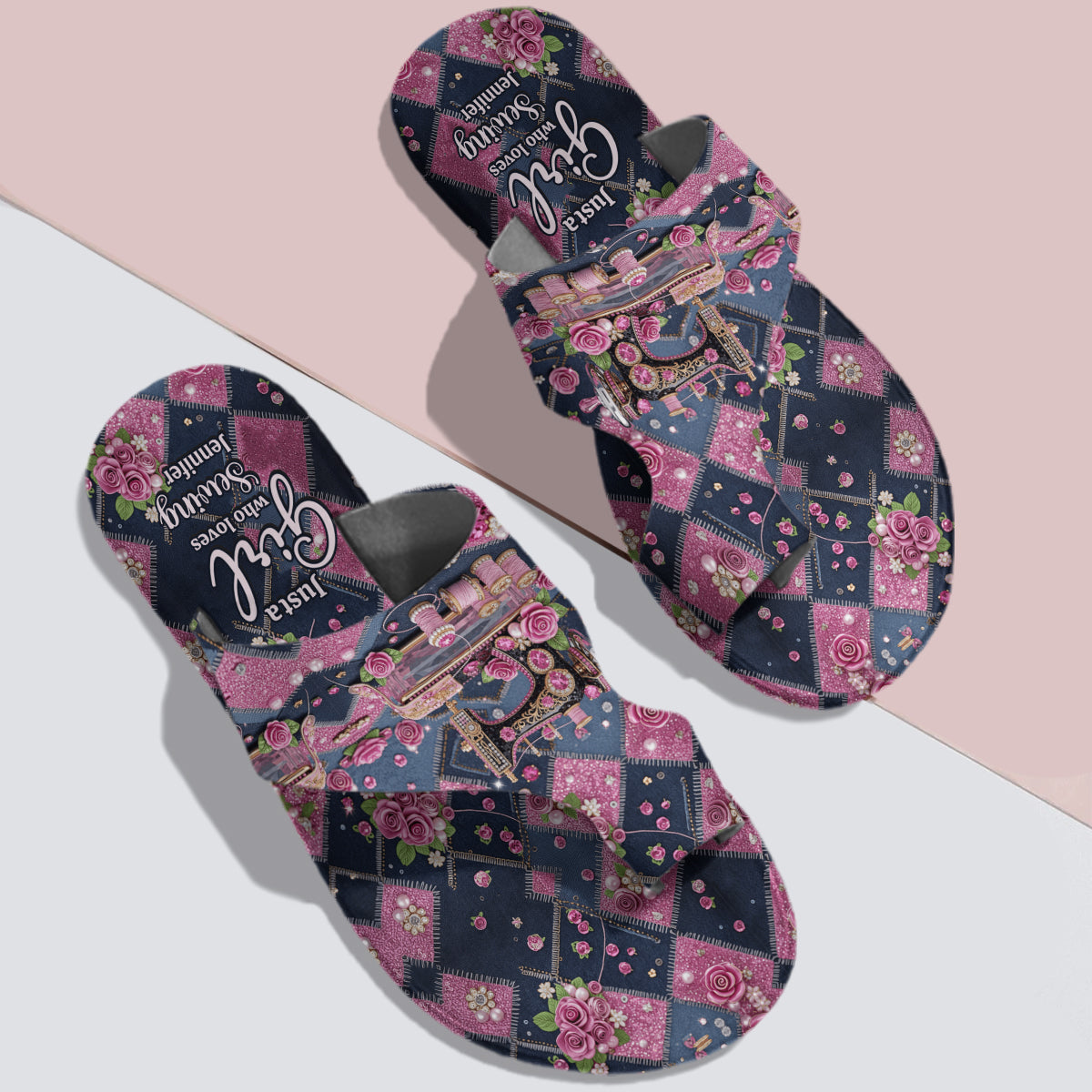 Just A Woman Who Loves Sewing - Personalized Sewing Open Toe Sandals