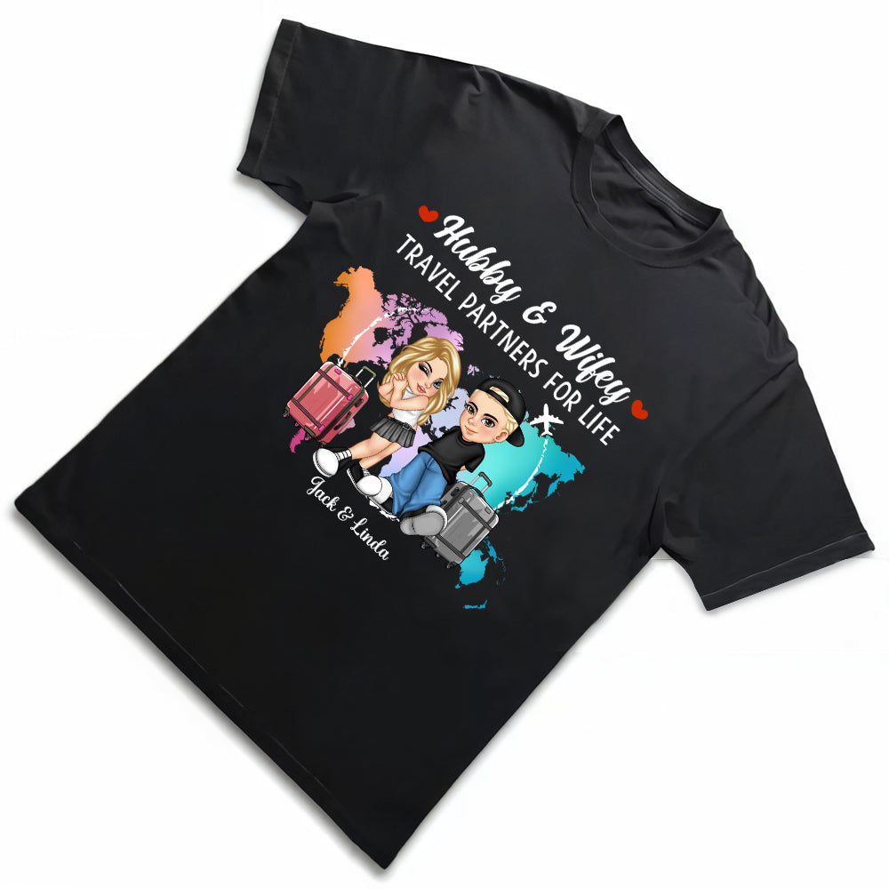 Hubby & Wifey Travel Theme T-Shirt – Personalized Couple Clothing